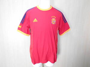 b892◆00s adidas スペイン代表 レプリカユニフォーム◆アディダス 日本サイズO レッド 2001年 サッカー ゲームTシャツ ゆうパケット発送