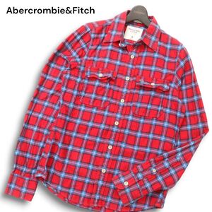 Abercrombie&Fitch アバクロンビー＆フィッチ 秋冬 トナカイ刺繍★ 長袖 ワーク チェック ネル シャツ Sz.M　メンズ 赤　C4T09087_A#B