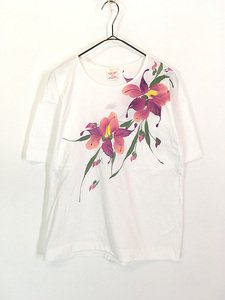 レディース 古着 90s 花 フラワー 水彩画風 ハンド アート ペイント Tシャツ L位 古着