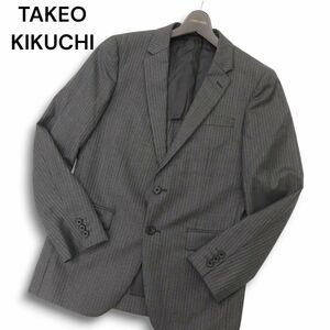 TAKEO KIKUCHI タケオキクチ 通年 背抜き ウール★ ストライプ 2B アンコン テーラード ジャケット Sz.2　メンズ グレー　C4T08434_9#O