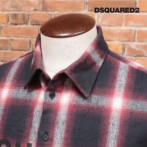 1円/秋冬/DSQUARED2/46サイズ/イタリー製ネルシャツ S74DM0647 チェック柄 ロゴ プリント 長袖 新品/黒×赤/jd241/