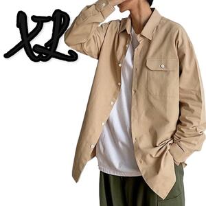 [RIDICOLO] [リディーコロ] メンズ フラップ ポケット カジュアルシャツ ロングスリーブ レギュラーカラー シャツ 春服 ベージュ XL