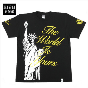 XLサイズ RICHEND リッチエンド Tシャツ LIBERTY リバティ 自由の女神 ブラック×ホワイト×イエロー 黒 白 黄色 ストリート ヒップホップ 