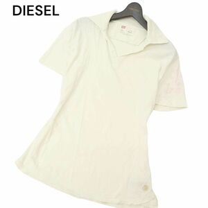 DIESEL ディーゼル 春夏 刺繍★ インド綿 半袖 スキッパー ポロシャツ Sz.M　メンズ 白　C4T06073_6#A