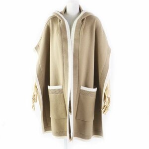 美品◎BURBERRY バーバリー 8031582 ウール カシミヤ バックロゴ フード付き ケープ／ポンチョ ベージュ ONE SIZE 正規品 レディース