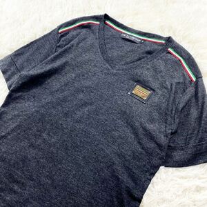 希少52サイズ!! 【DOLCE&GABBANA/ドルチェアンドガッバーナ】 ＶネックTシャツ イタリア製 グレー メタルロゴ メンズ カットソー トップス 