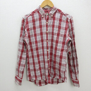 X★ ユナイテッドアローズ/Green Label Relaxing タータンチェック柄 長袖BDシャツ/リネンブレンド【M】赤MENS/2【中古】■