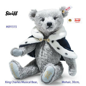 ★海外より、新品 Steiff #691515 チャールズⅢ世即位記念テディベア、モヘア、オルゴール入り、30cm、英国限定-2022体★