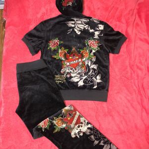 Ed Hardy ベロアセットアップ　　　半袖　グレー