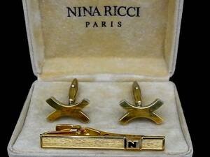 ◎№4082◎■良品■ニナリッチ【NINA RICCI】【ゴールド】■カフス＆ネクタイピン セット♪