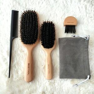 新品未使用　ヘアブラシセット 大 小 豚毛 ブラシセット ヘアケア 艶髪　５点セット　BESTOOL　頭皮ケア　木製