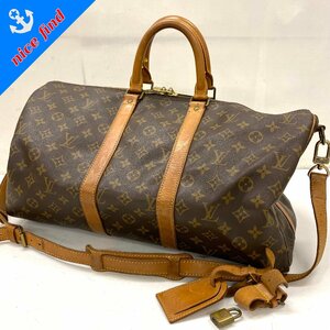 ◆ルイ ヴィトン LOUIS VUITTON◆モノグラム キーポル バンドリエール45 M41418 ボストンバッグ 茶色 PVC レザー ネームタグ/ポワニエ付