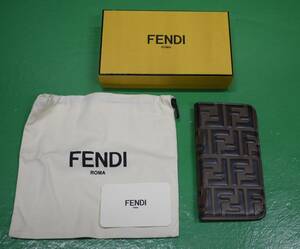 正規品 中古美品 FENDI フェンディ iPhone X XS ケース 7AR675 ズッカ FF柄 アイフォンケース 手帳型 カバー ブラウン ブラック 