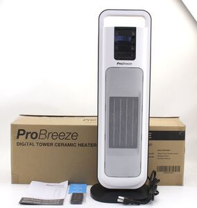 超美品★Pro Breeze デジタルタワー セラミックヒーター 2秒速暖 デジタルタッチパネル搭載 自動首振り 1200W(強)/800W(中)★PB-H19W-JP