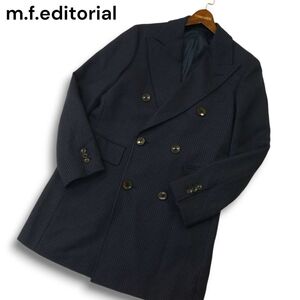 m.f.editorial タカキュー 【英国製 ALFRED BROWN生地】 ウール100％★ チェック ダブル チェスター コート Sz.S　メンズ 紺　A4T10356_A#N