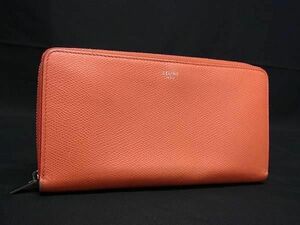 1円 CELINE セリーヌ ラージジップ マルチファンクション レザー ラウンドファスナー 長財布 ウォレット オレンジ系 AZ4838