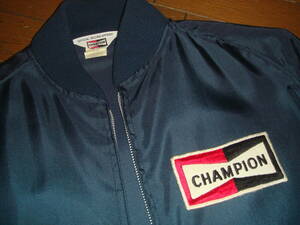 ビンテージ CHAMPION チャンピオン オフィシャル レーシング ナイロンジャケット プラグ コーチ 紺 M ワッペン付き ウインドブレーカー 