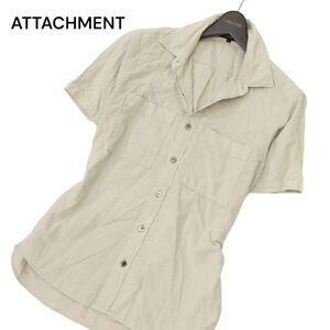 ATTACHMENT アタッチメント 春夏 胸ポケット★ コットン 半袖 スリム シャツ Sz.1　メンズ グレー系 日本製　C4T04805_5#A