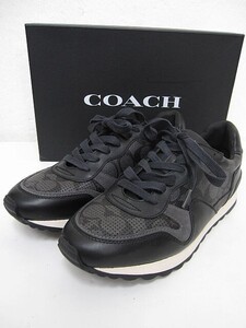 【未使用】試着履きのみ COACH コーチ レザー スニーカー ブラック グレー シグネチャー モノグラム USA9/EU42/JP26.0cm■L28320YER-5K