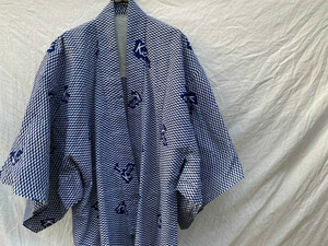 珍品 keio 総柄 藍染 浴衣 ジャパンヴィンテージ JAPAN VINTAGE 京王 慶應 ？ 年代不明 Blue & White 手縫い