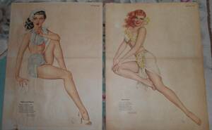 Esquire Magazine「THE VARGA GIRL」折り込みポスター２枚セット！USA エスクァイア1945年版 Alberto Vargas Pinup Girls Vintage Poster！