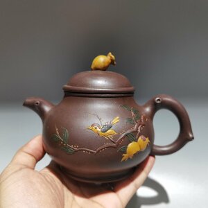 ◆古寳堂◆近現代 紫砂壺 石榴壺 汪寅仙 紫泥 茶具 茶道品 極細工 古置物 古擺件 中国古美術 時代物 古董品