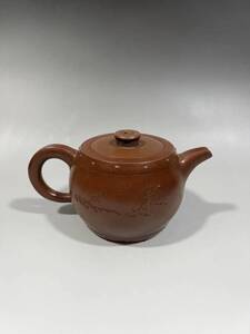 【聚寳齋*紫砂精彫 紫砂壺*天鼓壺】茶壺 茶道具 中国古美術 時代物 容量：500cc