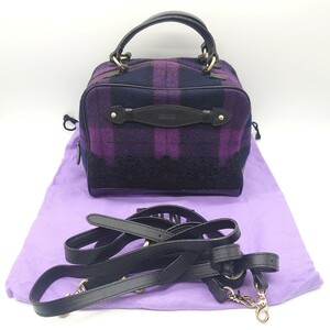 ANNA SUI アナスイ 2way レディース ショルダーバッグ ハンドバッグ パープル チェック ストラップ ファスナー ブランド ロゴ tp-23x754