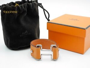 HERMES　エルメス　ナイト　ブレスレット　レザー　H金具　オレンジ　