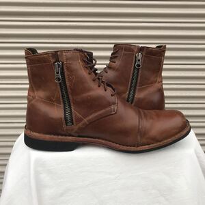 箱付き Timberland ティンバーランド サイドジップ レザーブーツ ワークブーツ レースアップ 19558 25cm 革靴 ブラウン ハイカット