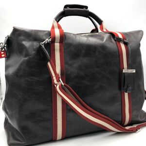 1円【極美品】BALLY バリー ボストンバッグ Bロゴ 鍵付き ハンド ショルダー 2way トレスポ ビジネス メンズ 旅行 大容量 ブラウン レザー