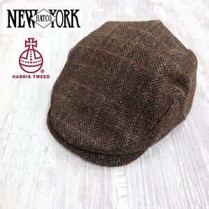 1I2282-K◆USA製 良品 NEW YORK HAT ニューヨークハット ツイードハンチング◆sizeL ブラウン チェック ハリスツイード カジュアル