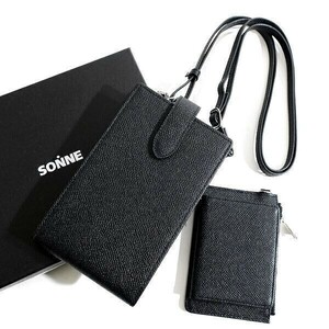 □SONNE ゾンネ 定価2万 CLAUDIO エンボスレザー 牛革 iPhone対応 スマホショルダー ショルダーバッグ 2連 SOX018 BLK 1 ▲019▼bus053so