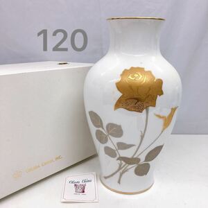 11AC082 大倉陶園 Okura China 花瓶 薔薇 バラ 金蝕ばら インテリア ケース付き 現状品