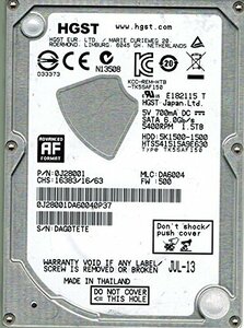 【中古】HGST hts541515 a9e630 P/N : 0j28001 MLC : da6004 1.5 TB