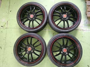 美品（人気のS-HOLD ブラック＆レッドライン）5.5Jx16インチアルミホイール・（バリ山）165/40R16（HANKOOK） 付　4本セット品