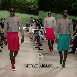 ヘリンボーンノーカラーシャツ 41サイズ GIORGIOARMANI ジョルジオアルマーニ 長袖シャツ ストライプスデザイン M-Lサイズ