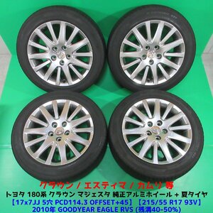 トヨタ 180系 マジェスタ純正 215/55R17 夏タイヤ 40-50%山 グッドイヤーEAGLE RVS 4本 5穴PCD114.3 7JJ +45 クラウン エスティマ 中古新潟