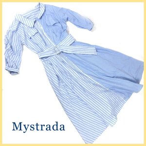 ▼△Mystrada（マイストラーダ）♪ストライプシャツワンピース♪ブルー系♪サイズ38♪レディースワンピース