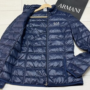 極美品/Mサイズ●エンポリオ アルマーニ ダウンジャケット ライトアウター EMPORIO ARMANI パッカブル 軽量 EA7ロゴ ネイビー