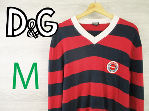 DOLCE&GABBANA D&G●ドルチェ＆ガッバーナ＜薄手 Vネック ボーダー 長袖ニット＞●M283c