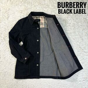 BURBERRY BLACK LABEL バーバリーブラックレーベル ノバチェック ステッチ デニムジャケット Gジャン アウター M ブラック ポケット メンズ