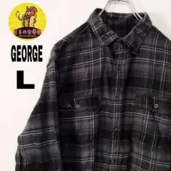 usa古着 GEORGE ネルシャツ　L グレー　ブラック　オンブレチェック