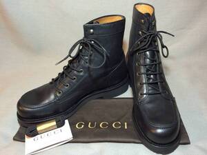 新品 GUCCI レースアップ レザー ブーツ 8.5 黒 ブラック グッチ シューズ 革靴 靴 d