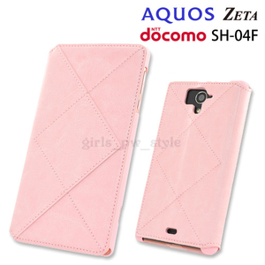 最安送料140円 AQUOS EVER SH-04F ICカード収納 フリップ レザー クロスデザイン スタンド ケース カバー 桃 ピンク アクオス ジータ