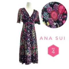 ANNA SUI アナスイ☆シルク100% ヴィンテージ花柄ワンピース☆サイズ4