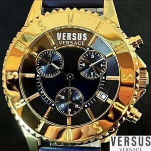 【ゴージャス!】Versus Versace/ベルサス ベルサーチ/メンズ腕時計/男性用/プレゼント/ゴールド.ブルー色/激レア/ヴェルサス ヴェルサーチ