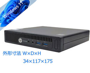 超省スペースタイプ 驚速SSD i3-6100T 3.20GHz x4/8GB■SSD480GB Win11/Office2021 Pro/USB3.0/無線/DP■ HP ProDesk 400 G2 DM 2B