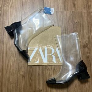 新品 ZARA SPECIAL EDITION スケルトン ロングブーツ 24.0cm 37 レディース ザラ スニーカー シューズ 長靴 脚長 細見え