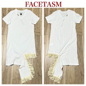 ★送料360円★美品 FACETASM ファセッタズム 半袖Tシャツ ワンピース 膝丈 フリンジ レディース 白 ホワイト サイズ1 カットソー R-6313